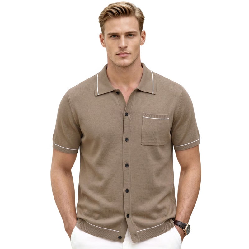 Men's Short Sleeve Polo Shirt with Color Block Trim - Image 3