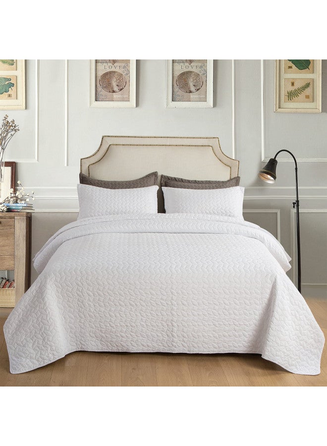 Hygge Hush Hygge Hush Summer Quilt Set, Twin Size Pure White Leaves Pattern 2 Pieces Quilt Set, Oversized Modern Style Bedspread Set for All Season (1 Quilt & 1 Pillow Shams)  - Image 1