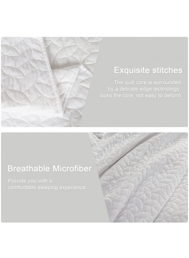 Hygge Hush Hygge Hush Summer Quilt Set, Twin Size Pure White Leaves Pattern 2 Pieces Quilt Set, Oversized Modern Style Bedspread Set for All Season (1 Quilt & 1 Pillow Shams)  - Image 3