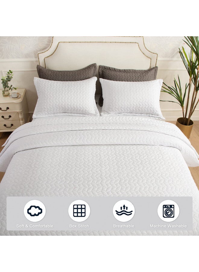 Hygge Hush Hygge Hush Summer Quilt Set, Twin Size Pure White Leaves Pattern 2 Pieces Quilt Set, Oversized Modern Style Bedspread Set for All Season (1 Quilt & 1 Pillow Shams)  - Image 4