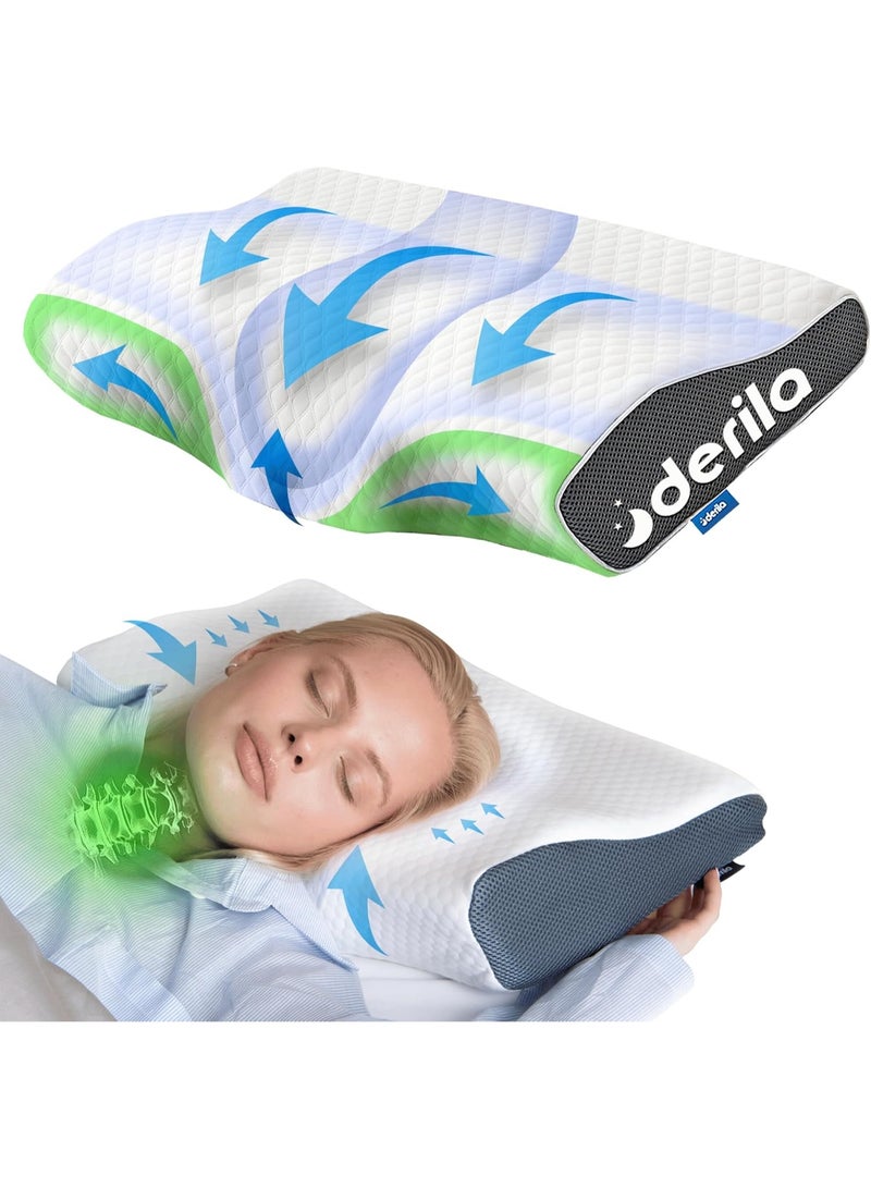 Derila Cervical Queen Size Pillow for Sleeping - Support Pillow for Side, Back, Stomach Sleepers - Contour Best Bed Pillows for Sleeping 23.6" x 13.4" x 4.3" - Image 1