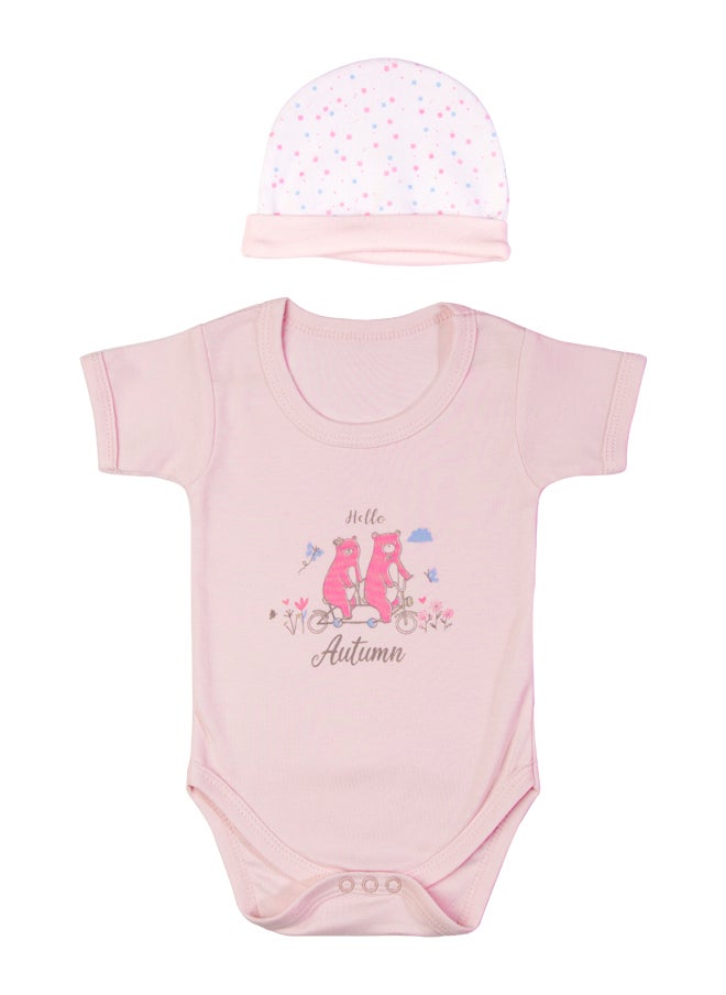 Babies Basic 5 Piece Unisex 100% Cotton Gift Set Include Bib, Romper, Mittens, Cap And Sleepsuit/Jumpsuit- Hello Autumn  - Image 4