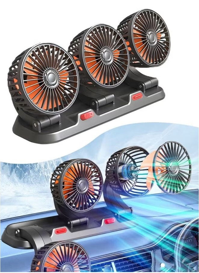 Bin Kamil 3 Head Car Cooling Fan, 360° Rotatable Adjustable 24V Cooling Air Fan Brushless Motor Low Noise Automobile Vehicle Fan with Aromatherapy Box and Parking Number Plate 2 Speeds Big Wind Power  - Image 1