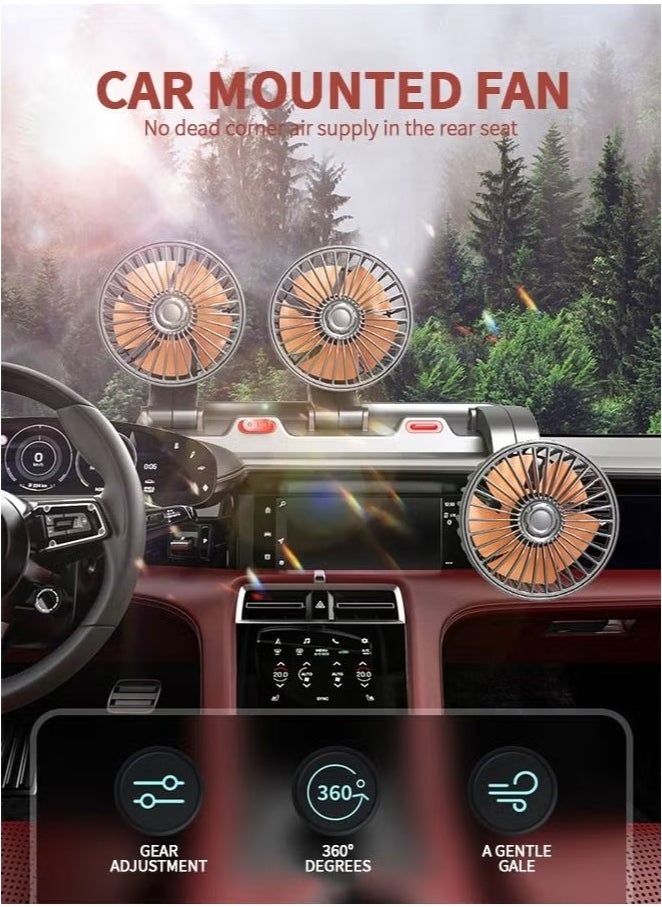 Bin Kamil 3 Head Car Cooling Fan, 360° Rotatable Adjustable 24V Cooling Air Fan Brushless Motor Low Noise Automobile Vehicle Fan with Aromatherapy Box and Parking Number Plate 2 Speeds Big Wind Power  - Image 2