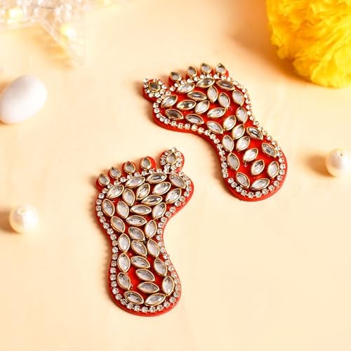 ascension Set of 1 Laxmi ji Charan Paduka Maa Laxmi ji Charan for Diwali Decoration Laxmi ji Charan for Prosperity and Wealth Devi Charan for Home & Office - Image 1