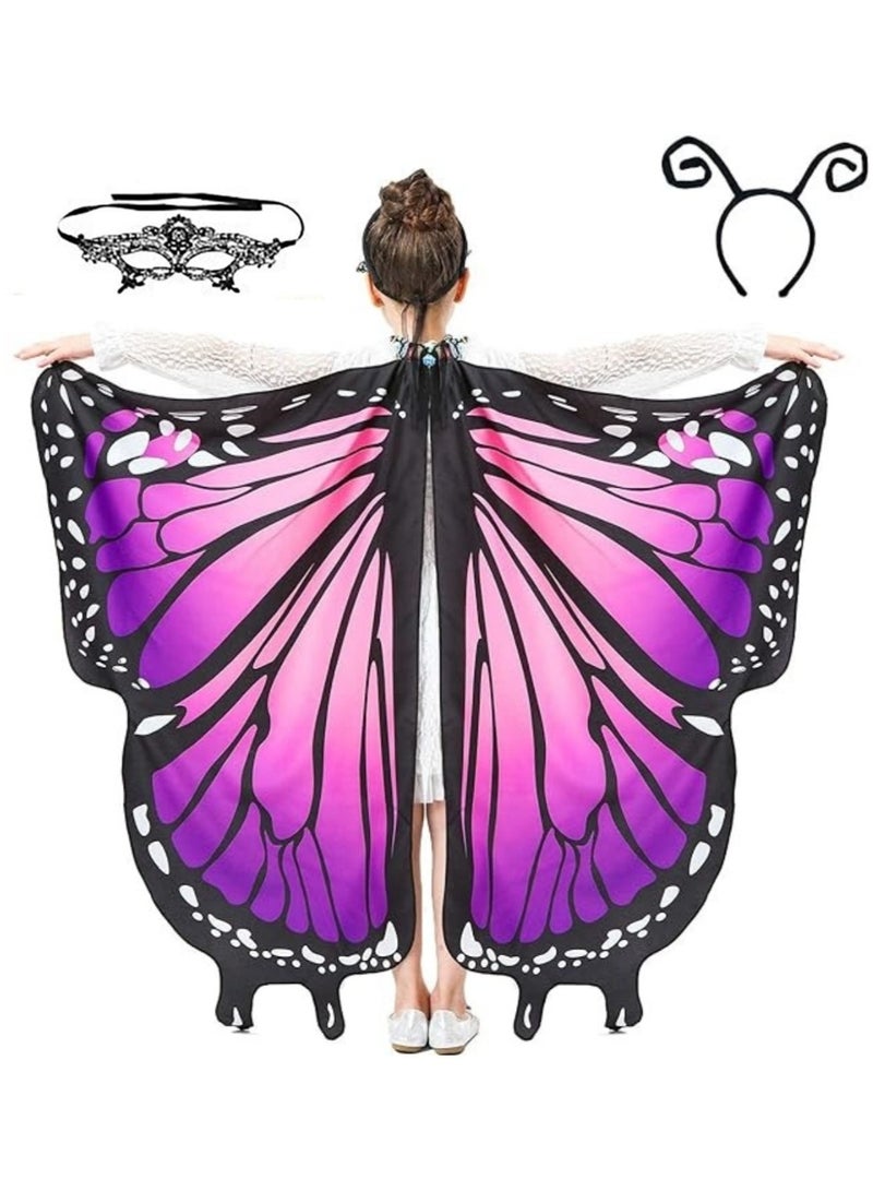 جورونب زي للفتيات بأجنحة الفراشة للهالوين، زي للأطفال بأجنحة الفراشة، زي للأطفال بأجنحة الجنية، زي الهالوين، زي تنكري، شال (3 قطع - بنفسجي) - Image 1