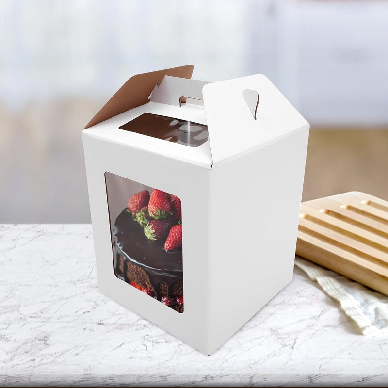 صندوق كيك عيد ميلاد بمقبض، مقاس 12x12x14 بوصة، مزود بحامل كيك قابل للفك من الورق المقوى، مناسب لتخزين الحلويات في المخابز والحفلات - Image 5