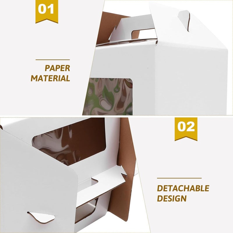 صندوق كيك عيد ميلاد بمقبض، مقاس 12x12x14 بوصة، مزود بحامل كيك قابل للفك من الورق المقوى، مناسب لتخزين الحلويات في المخابز والحفلات - Image 3