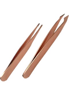 2pc Compact Tweezers Set  Multipurpose Mini Slanted  Pointed Tweezer  Eyebrows Facial Hair Splinter Thorns Ingrown Hair Removal First Aid Kit  Professional Stainless Steel Rose Gold