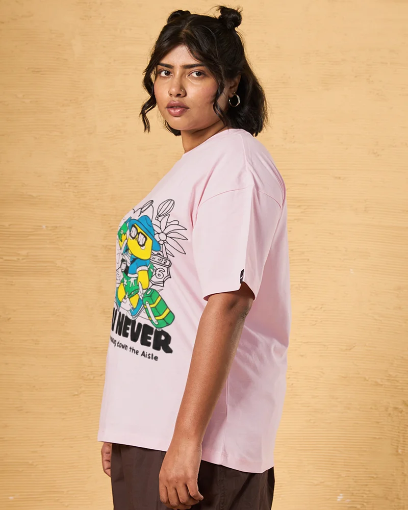 بيواكوف Women's Tendor Touch Pink Sea U Never Graphic Printed Oversized Plus Size T-shirt