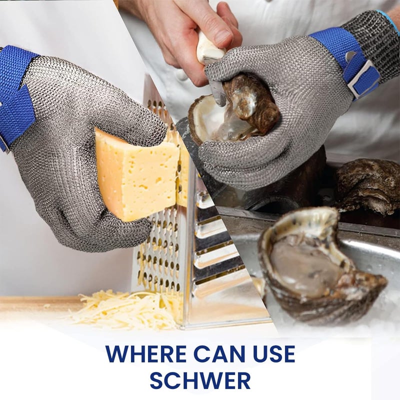 HASTHIP قفازات شبكة من الفولاذ المقاوم للصدأ 1 قطعة، حماية ضد القطع من المستوى 9، قفازات عمل قابلة للتعديل، قفاز مقاوم للثقب لمعالجة اللحوم، التعامل مع الأسماك، العمل بالمعادن والخشب (كبير) - Image 4