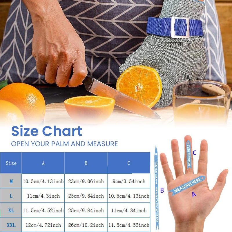 HASTHIP قفازات شبكة من الفولاذ المقاوم للصدأ 1 قطعة، حماية ضد القطع من المستوى 9، قفازات عمل قابلة للتعديل، قفاز مقاوم للثقب لمعالجة اللحوم، التعامل مع الأسماك، العمل بالمعادن والخشب (كبير) - Image 2