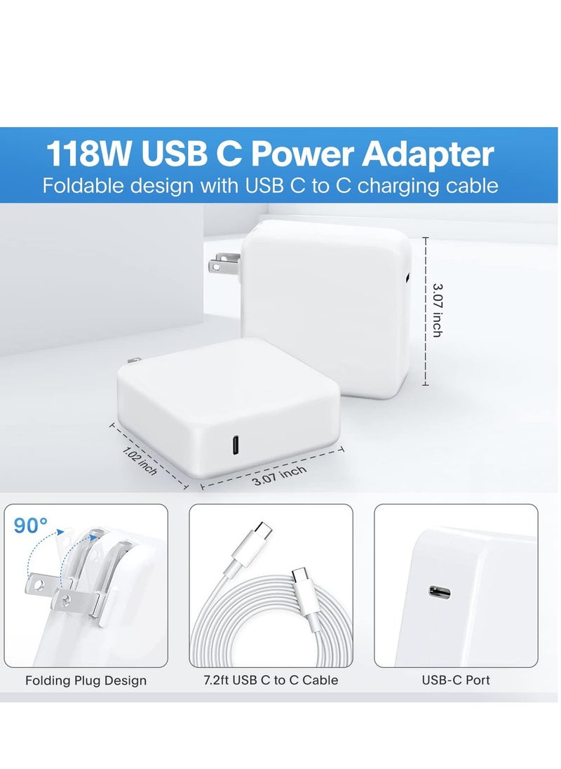جنرال - شاحن ماك بوك برو، شاحن USB C بقوة 118 واط، شاحن سريع لمنفذ USB C، ماك بوك برو وماك بوك إير، آيباد برو، سامسونج جالاكسي وجميع أجهزة USB C، يتضمن كابل شحن - Image 1