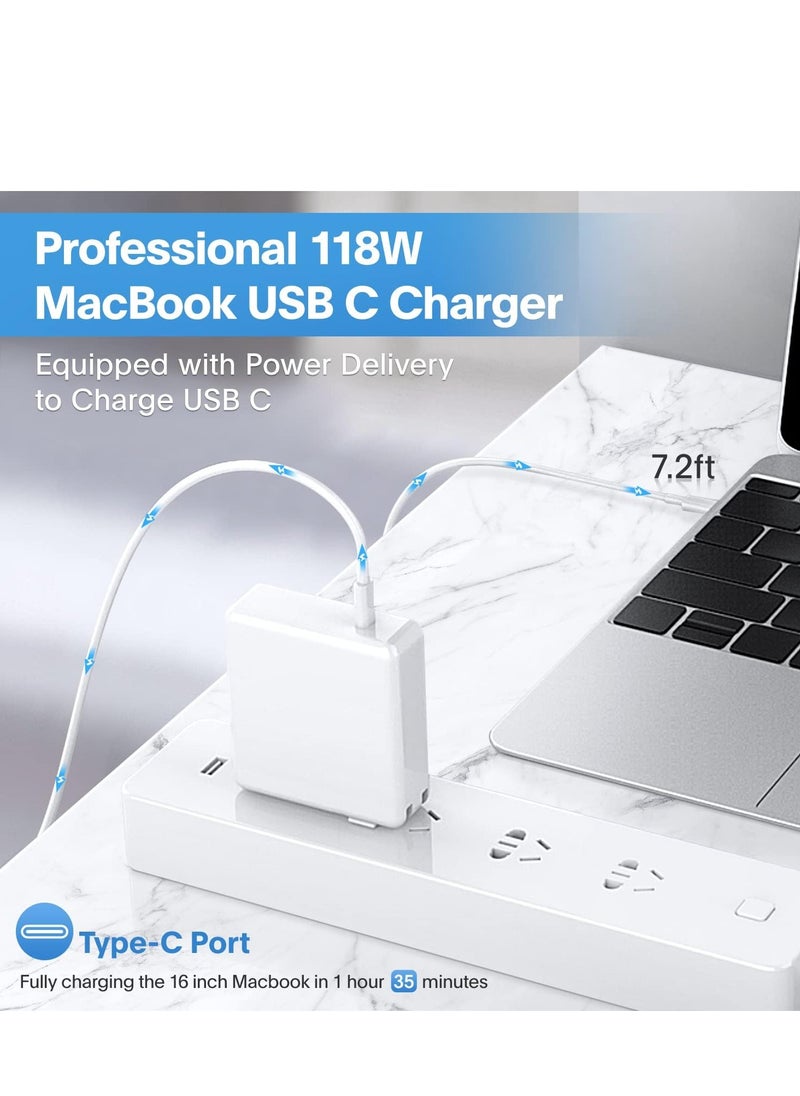 جنرال - شاحن ماك بوك برو، شاحن USB C بقوة 118 واط، شاحن سريع لمنفذ USB C، ماك بوك برو وماك بوك إير، آيباد برو، سامسونج جالاكسي وجميع أجهزة USB C، يتضمن كابل شحن - Image 1