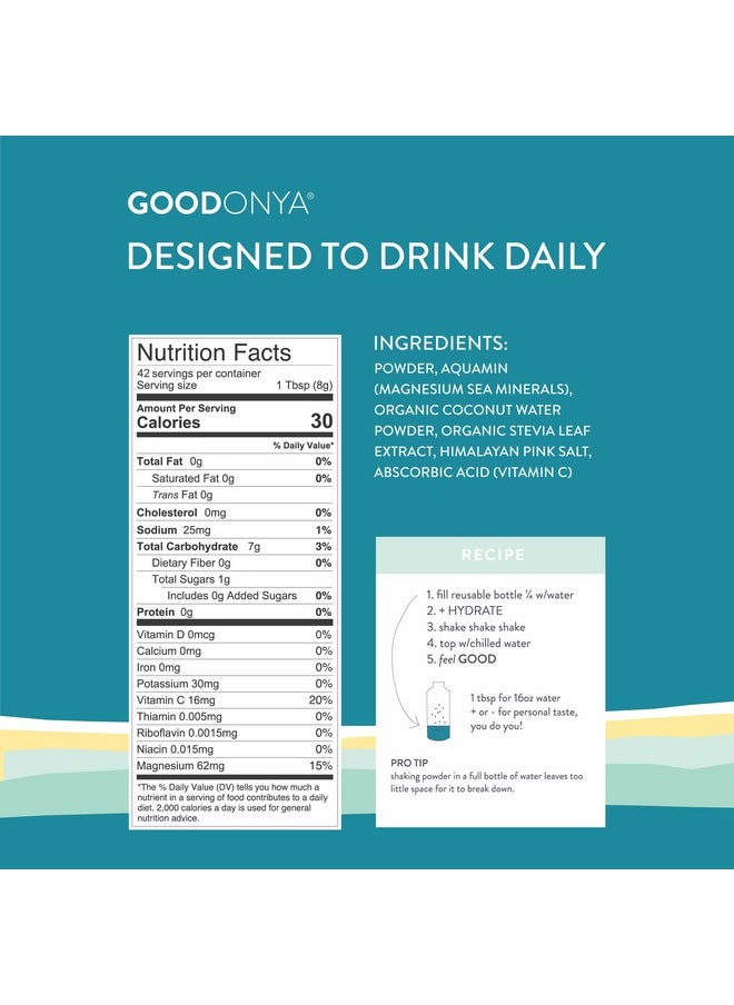 GoodOnYa - Hydrate Electrolyte & Mineral Powder 11.9Oz 42 Servings Certified Organic Real Lemon Juice Himalayan Pink Salt Stevia Coconut Water Paleo Plant Based No Sugar Added - Image 1