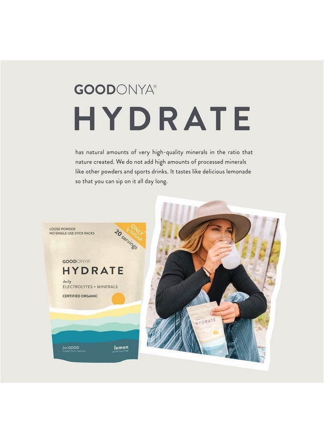 GoodOnYa - Hydrate Electrolyte & Mineral Powder 11.9Oz 42 Servings Certified Organic Real Lemon Juice Himalayan Pink Salt Stevia Coconut Water Paleo Plant Based No Sugar Added - Image 1