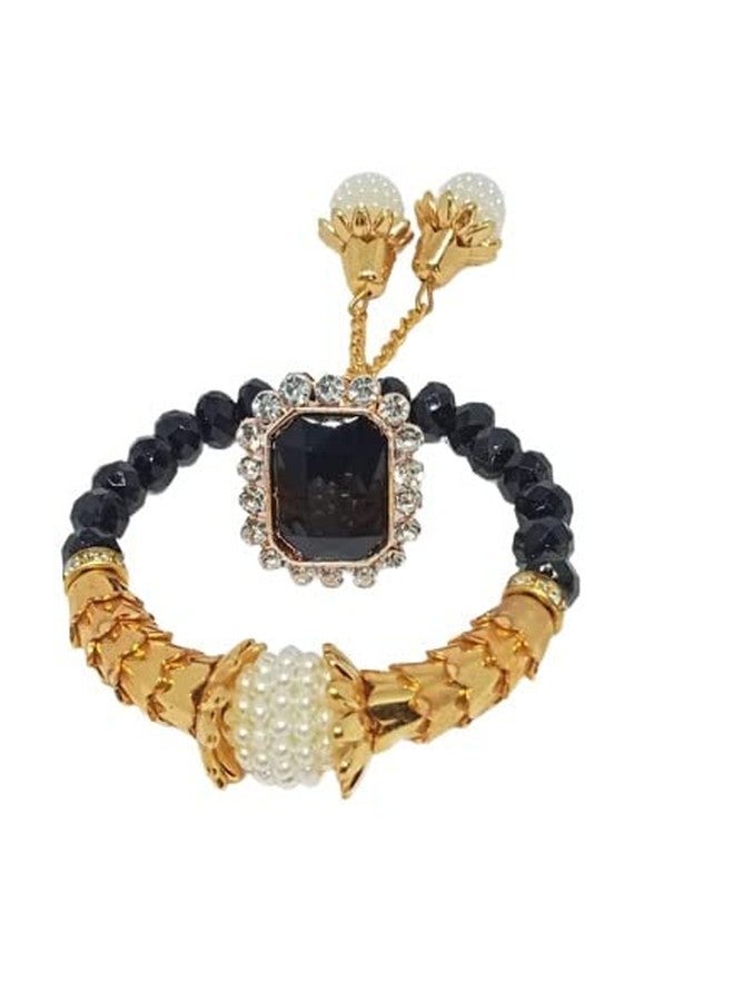 AK Ultimate Black & Gold Plated Pearls Bangle set Antique Gold Tone Studded Traditional Stylish Bracelets With Ring Set for Girls & Women - Image 1