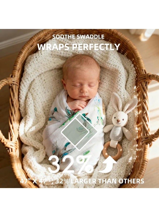 REZIPO 2 Pack Mallard Duck Muslin Swaddle Blankets 70% Bamboo 30% Cotton Breathable Receiving Blankets Gender Neutral Newborn Essentials for Baby Boy or Girl Soft and Large 47 x 47 Inches (Mallard Duck) - Image 3