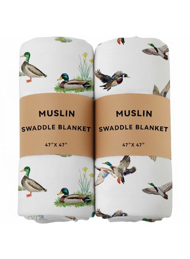 REZIPO 2 Pack Mallard Duck Muslin Swaddle Blankets 70% Bamboo 30% Cotton Breathable Receiving Blankets Gender Neutral Newborn Essentials for Baby Boy or Girl Soft and Large 47 x 47 Inches (Mallard Duck) - Image 1