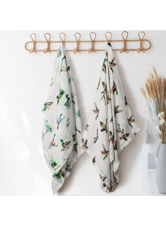 REZIPO 2 Pack Mallard Duck Muslin Swaddle Blankets 70% Bamboo 30% Cotton Breathable Receiving Blankets Gender Neutral Newborn Essentials for Baby Boy or Girl Soft and Large 47 x 47 Inches (Mallard Duck) - Image 2