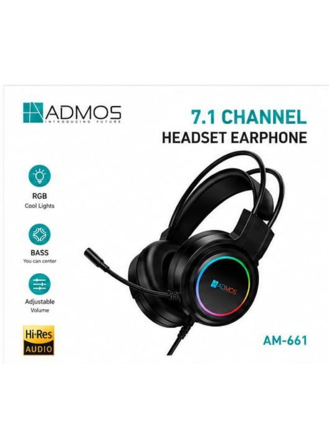 ADMOS AM-661 RGB Gaming Headset 7.1 Surround Sound Wired Headphones With Noise Cancelling Mic Deep Bass Gaming Earphones For PC Laptop PS5 Mobile Black - Image 2