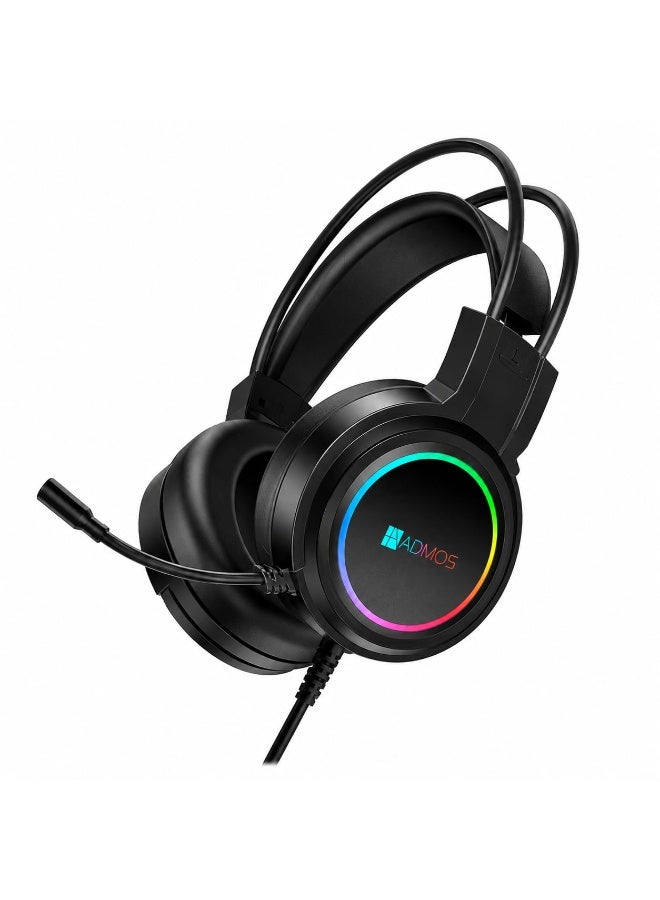 ADMOS AM-661 RGB Gaming Headset 7.1 Surround Sound Wired Headphones With Noise Cancelling Mic Deep Bass Gaming Earphones For PC Laptop PS5 Mobile Black - Image 1