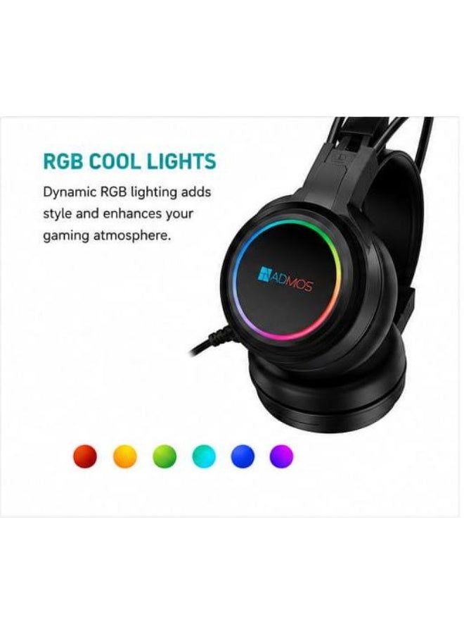 ADMOS AM-661 RGB Gaming Headset 7.1 Surround Sound Wired Headphones With Noise Cancelling Mic Deep Bass Gaming Earphones For PC Laptop PS5 Mobile Black - Image 4