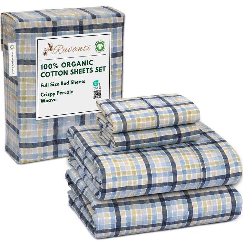 RUVANTI 100% Organic Cotton Sheets Full Size, Percale Weave, GOTS Certified, 4-Piece Set, Deep Pocket 15", Crisp & Breathable, Soft Durable Bedding, Sábanas Algodón Orgánico - Pastel Print - Image 1