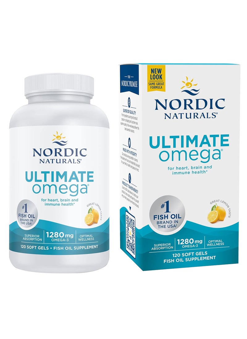 NORDIC NATURALS Ultimate Omega, Lemon romotes Brain & Heart Health 120 Softgels 60 Servings  - Image 1