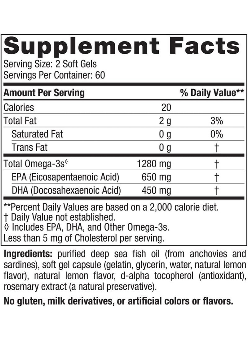 NORDIC NATURALS Ultimate Omega, Lemon romotes Brain & Heart Health 120 Softgels 60 Servings  - Image 2
