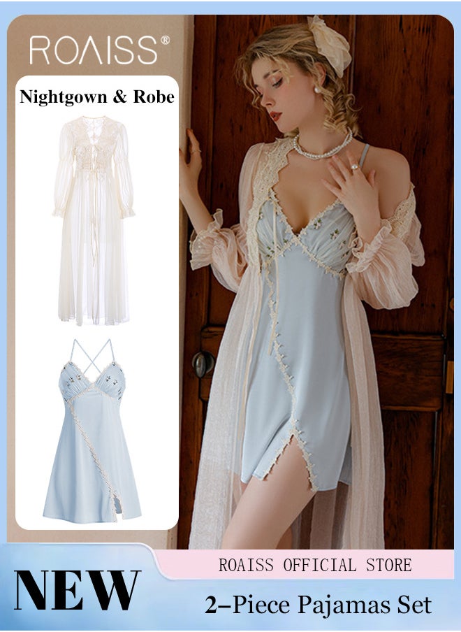 2-Piece Set of Women Pajamas with V-Neck Design Women Home Wear Set Same Color Outer Robe and Lace Element Nightgown - pzsku/ZFD4FEEC99D0F56BC9071Z/45/_/1715570727/997e76df-d9b5-41f9-92b8-94e4bc168948