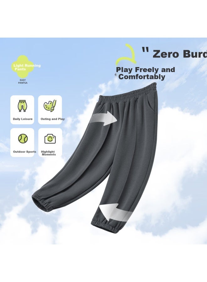 Tonlion Children's Pants Spring Sports Trousers Elastic Ankle Casual Sweatpants For Boys And Girls Trendy Split Pants Light Gray 120 - Image 2