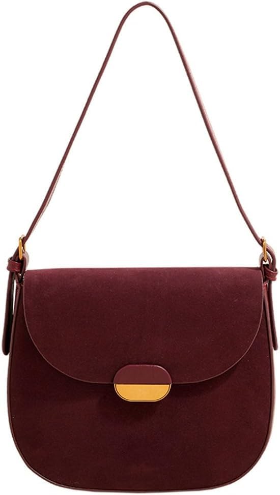 JOLILUNA Burgundy Suede Shoulder Bags For Women Brown Suede Small Trendy Wine Crossbody Bag Saddle Suede Satchel Bag (Burgundy) - Image 1