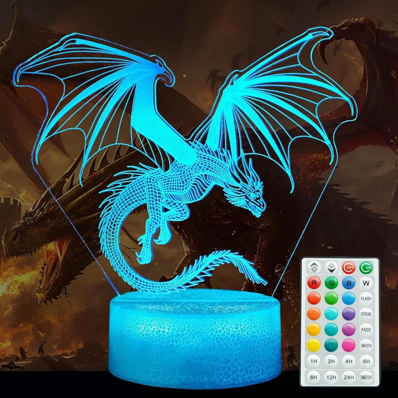 Al Raied ARS® Dragon Night Light - 3D Illusion Lamp with 16 Color Changing and Remote Control - Image 1