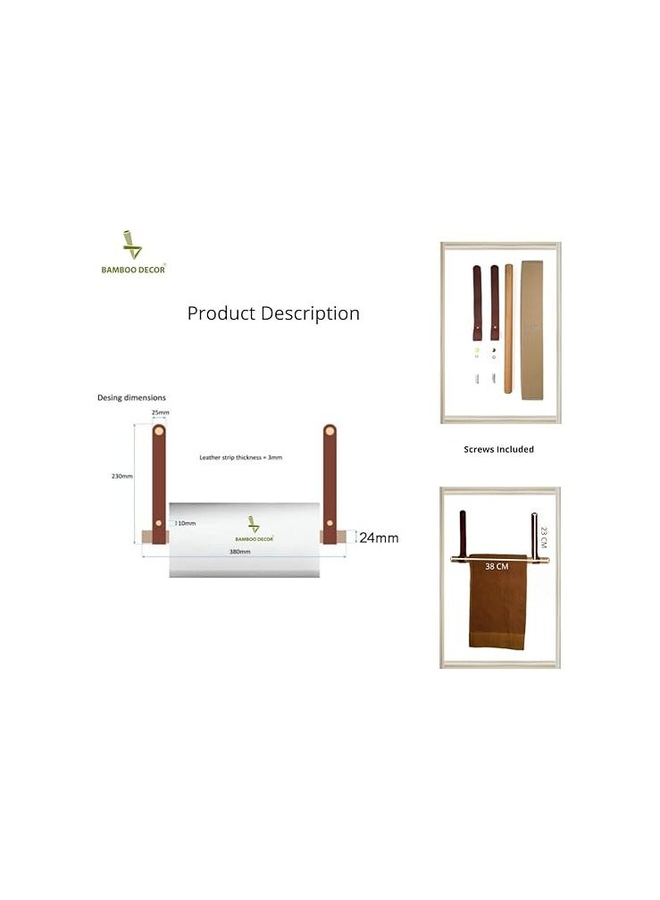 Bamboo Decor | Japanese Paper Towel Holder - Minimalist Design Towel Bar Made Of Solid Wood And Leather -Wall Mounted Roll Dispenser (Model A) - Image 3