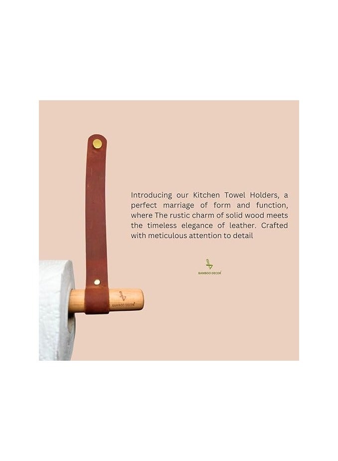 Bamboo Decor | Japanese Paper Towel Holder - Minimalist Design Towel Bar Made Of Solid Wood And Leather -Wall Mounted Roll Dispenser (Model A) - Image 5