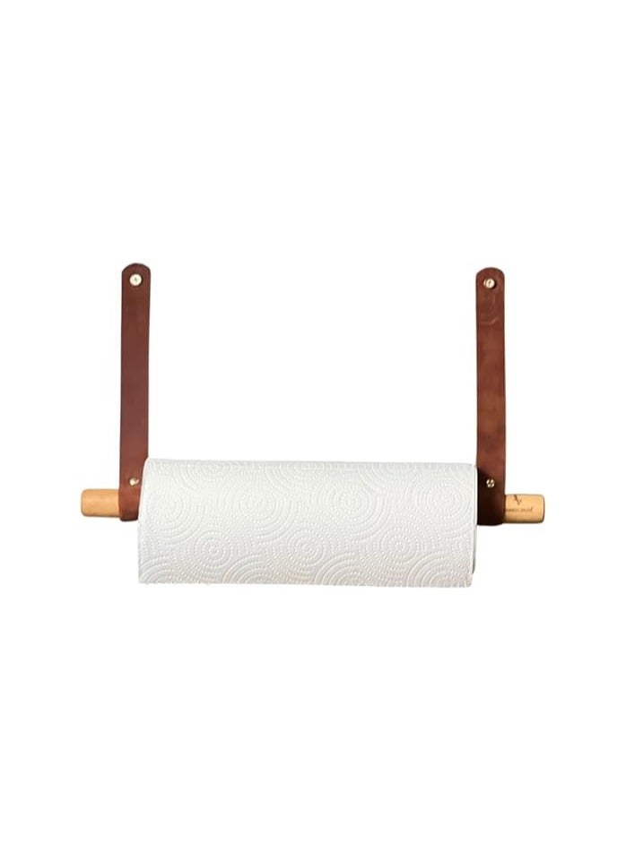 Bamboo Decor | Japanese Paper Towel Holder - Minimalist Design Towel Bar Made Of Solid Wood And Leather -Wall Mounted Roll Dispenser (Model A) - Image 1