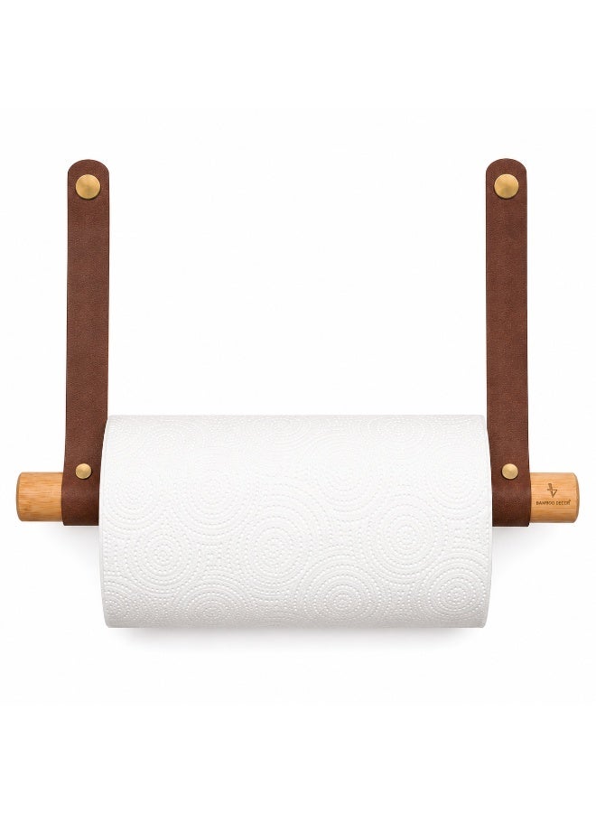 Bamboo Decor | Japanese Paper Towel Holder - Minimalist Design Towel Bar Made Of Solid Wood And Leather -Wall Mounted Roll Dispenser (Model A) - Image 1
