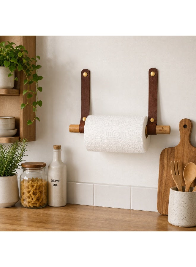Bamboo Decor | Japanese Paper Towel Holder - Minimalist Design Towel Bar Made Of Solid Wood And Leather -Wall Mounted Roll Dispenser (Model A) - Image 5