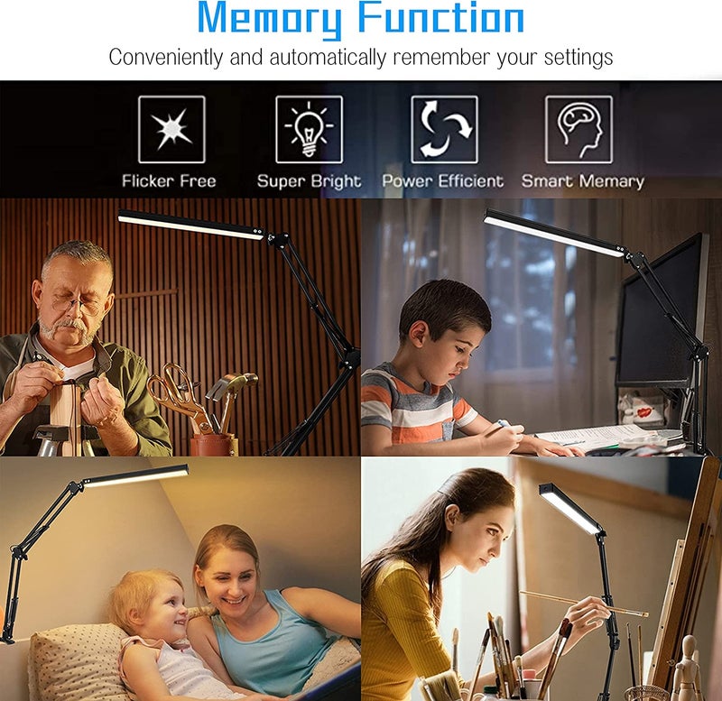 TDOO Dimmable Desk Lamp with Clamp,Brightness Adjustable Swing Arm Table Lamp,Stepless Dimming lamp, Eye Care Daylight Natural Light for Study,Work,Home,Office (EX) - Image 4