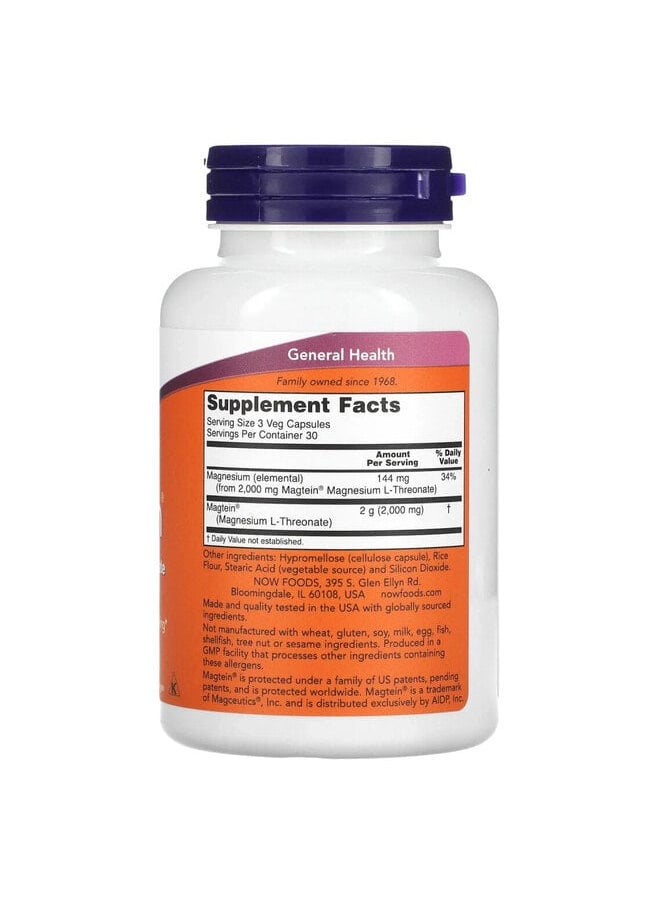 now Magtein, Magnesium L-Threonate, 90 Veg Capsules  - Image 2