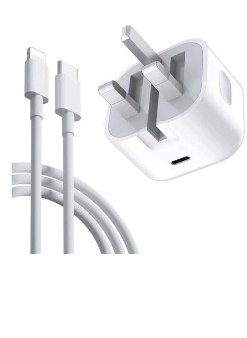 USB-C 20W Charger With 1-Meter USB-C To IPhone Cable - Compatible With IPhone 11 Pro Max, 12 Pro Max, 13 Pro Max - White