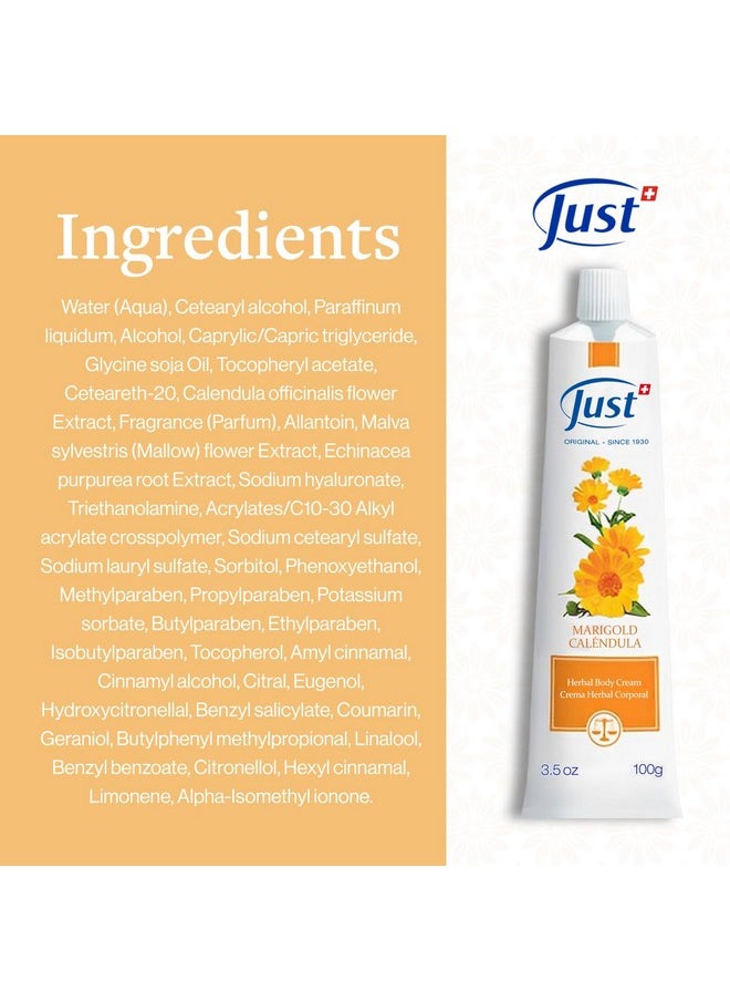SwissJust - Swiss Just Cream 100Ml Nourishing Cream With Marigold Extract. Body Cream Promotes Cell Renovation & Improves The Appearance Of Scarring & Stretch Marks - Image 1