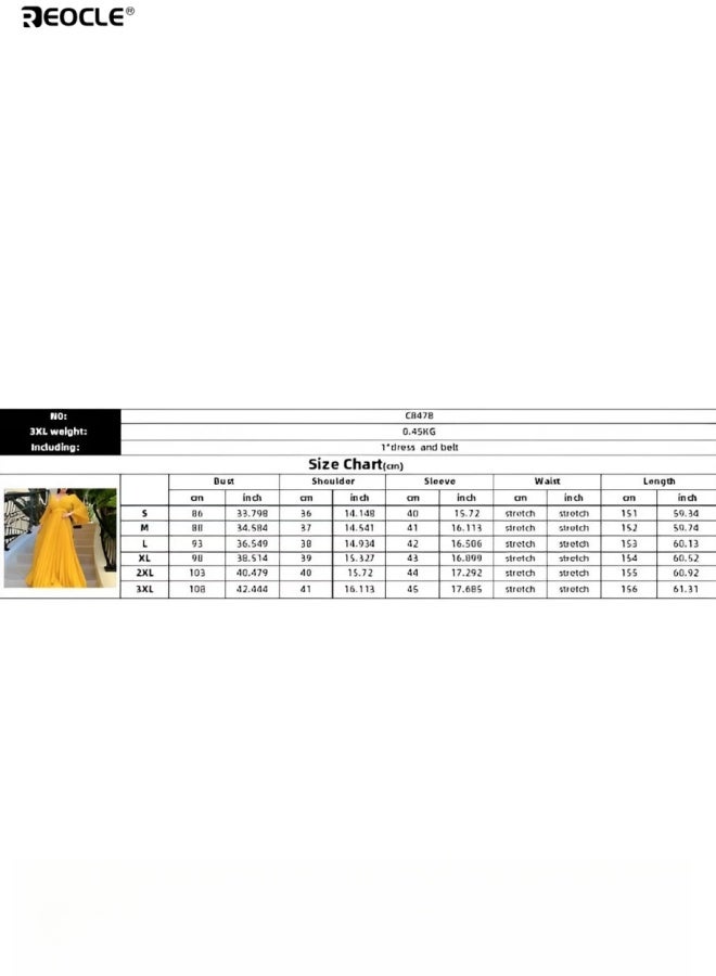 REOCLE Women's Maxi Elegant V Neck Cocktail Dress Wedding Evening Pleated A Line Rocker Swing Dress with Belt - Image 4