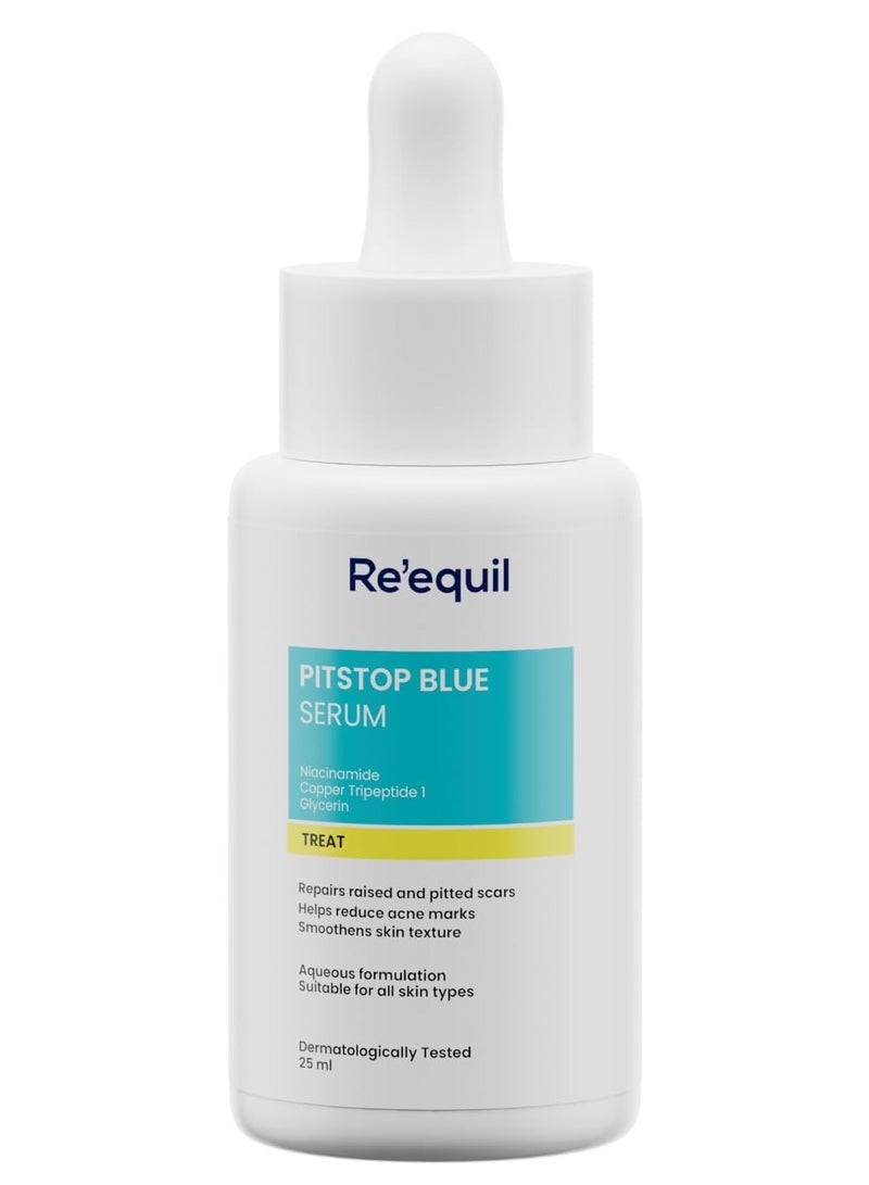 RE' EQUIL Pitstop Blue Copper Peptide Serum, Repairs Acne Scars & Pitted Marks, Evens Skin Tone & Reduces Blemishes, For All Skin Types, 25 Ml - Image 1