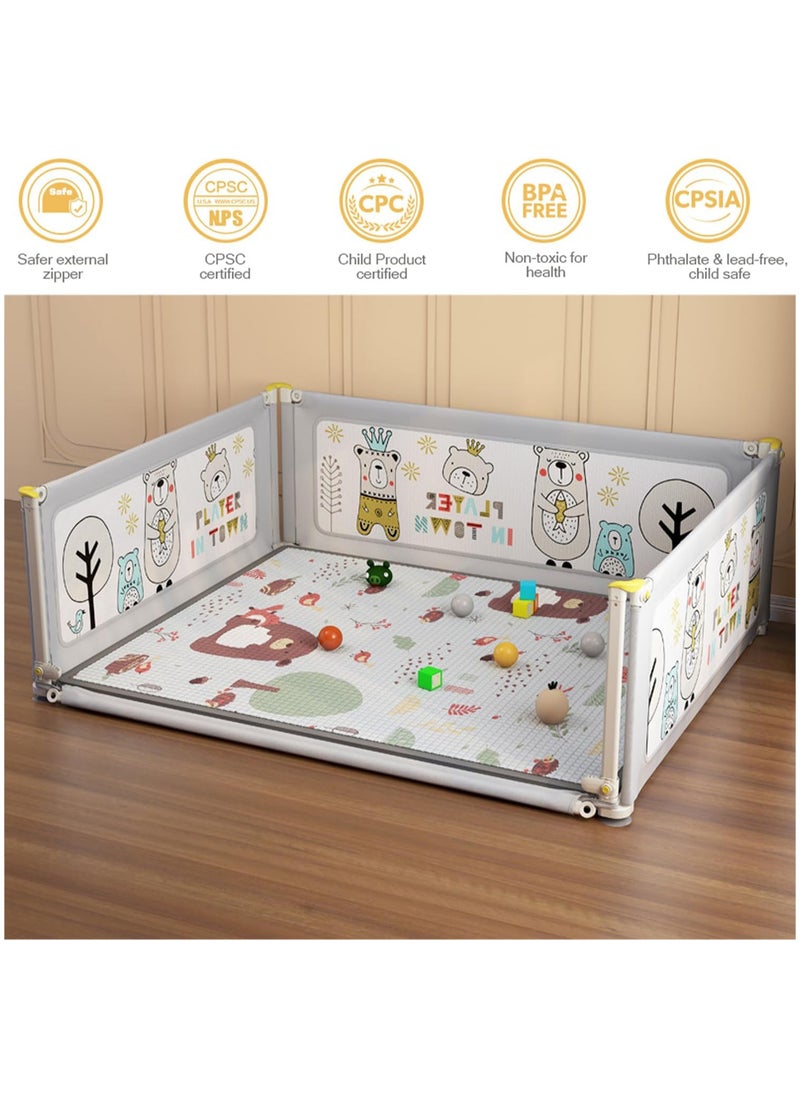 TOMSHOO Baby Playpen Not Include Playmat，Sturdy Safety Play Yard Playpen for Babies and Toddlers，Baby Fence Play Pen Playard with Suction Cup Bases and Soft Breathable Mesh (180 * 200cm)  - Image 2