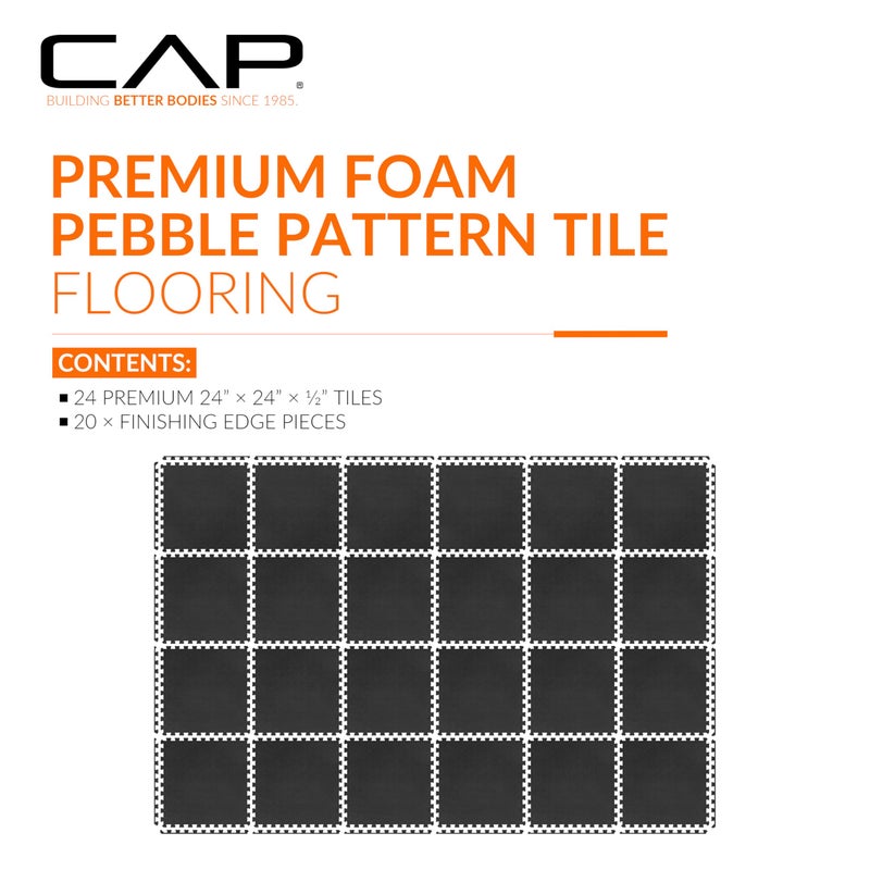 CAP Barbell 1/2-Inch Interlocking EVA Foam Exercise Puzzle Mat Home Gym Flooring - 4 Pack | 24" x 24" x 1/2" | Pebble Pattern - Black - Image 2