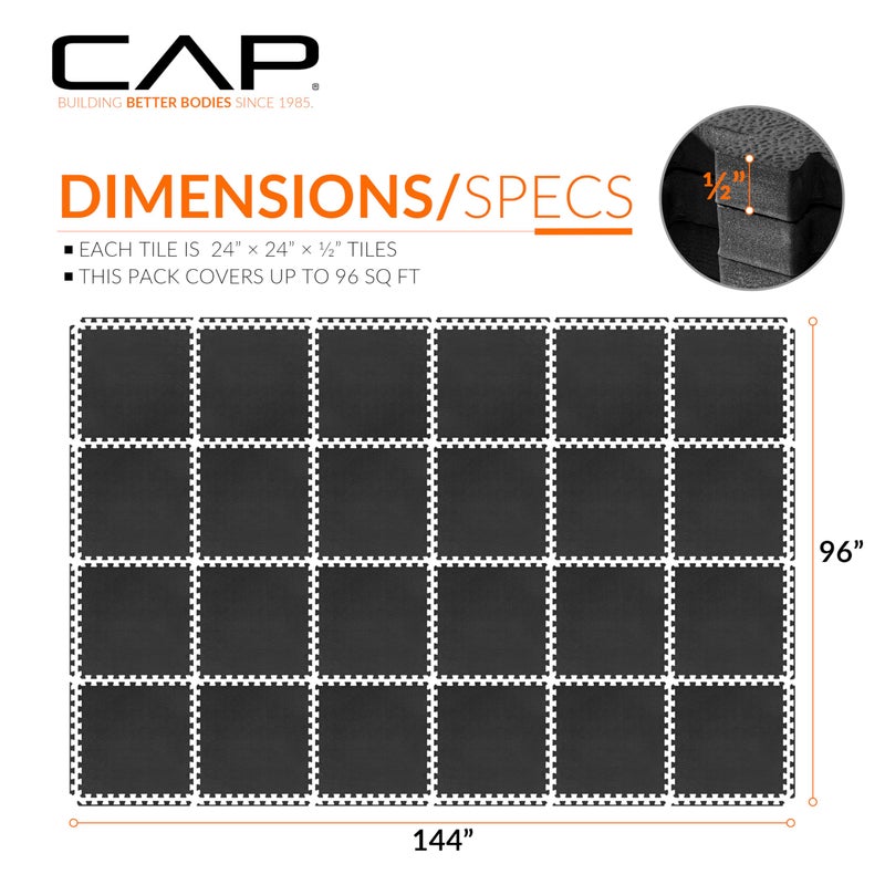 CAP Barbell 1/2-Inch Interlocking EVA Foam Exercise Puzzle Mat Home Gym Flooring - 4 Pack | 24" x 24" x 1/2" | Pebble Pattern - Black - Image 4