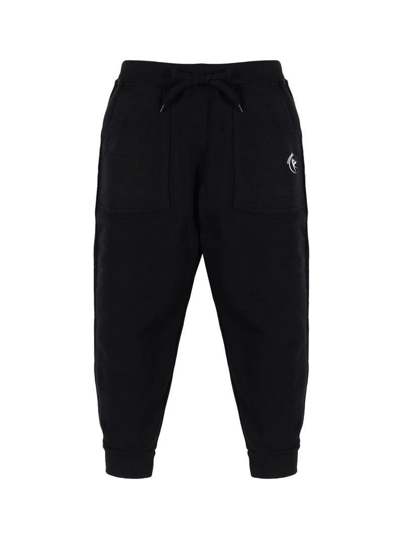KiddoPanti Boys Solid Fleece Track Pants | Cotton Poly Fleece Fabric | Ankle Length Bottom Rib | 2 Front Patch Pocket | Elastic Waist & Drawcord | Jogger Track Pants for Boys, Jet Black - 4-6Y - Image 1