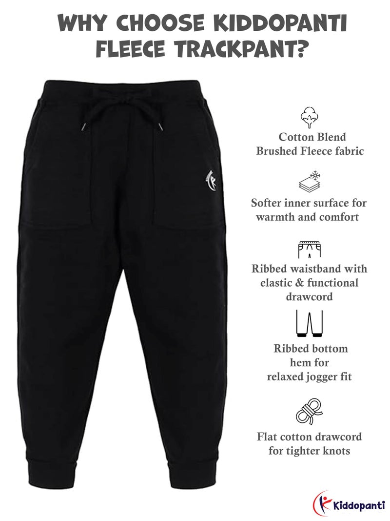 KiddoPanti Boys Solid Fleece Track Pants | Cotton Poly Fleece Fabric | Ankle Length Bottom Rib | 2 Front Patch Pocket | Elastic Waist & Drawcord | Jogger Track Pants for Boys, Jet Black - 4-6Y - Image 2